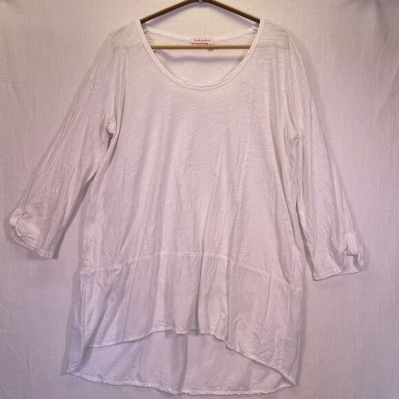 Fresh Produce White Cotton 3/4 Sleeve Button Back Scoop‎ Neck Tunic Blouse XL - Picture 1 of 10